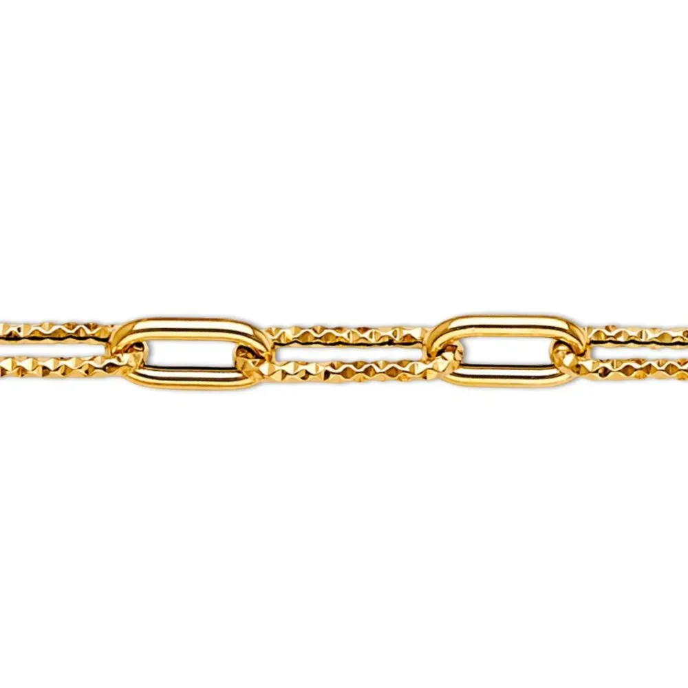 14K Gold Paperclip 1+1 Bracelet | Yellow Gold Link Chain By Tehrani Jewelry